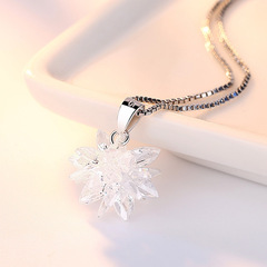 Cross-border influencer new 3D crystal snowflake silver-plated necklace pendant for women, ice flower zircon pendant