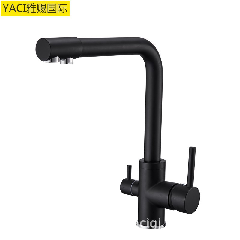新款 烤漆黑色净水厨房水龙头 三合一冷热厨房纯净水槽龙头|ms