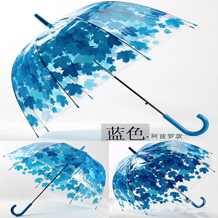 Green Leaf Transparent Umbrella Poe Bubble Umbrella Long Handle Umbrella Apollo Princess Umbrella Korean Fashion One Piece