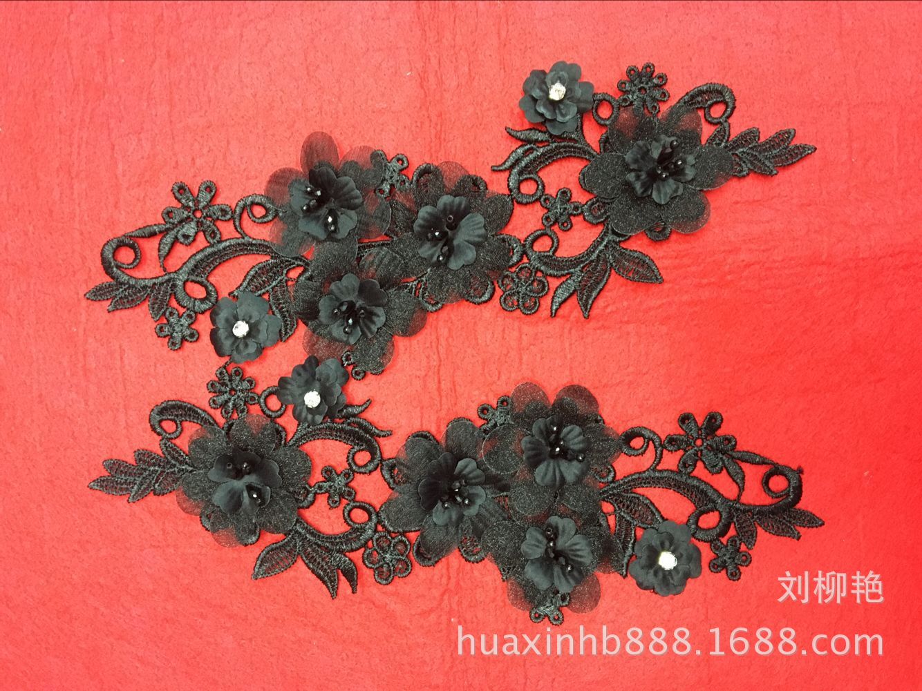 涤光丝水溶刺绣手工穿珠对花 蕾丝镂空胸花 涤纶双层花朵钉珠花边