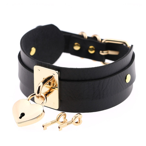 New European and American-style punk double-layer padlock metal collar for bondage, slave training, and BDSM play—fashionable neck accessory and choker.