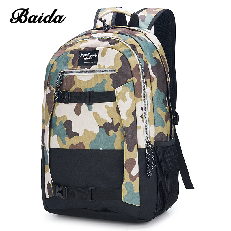 百达迷彩运动背包2018时尚户外滑板双肩包情侣款滑板包双肩背包批|ms