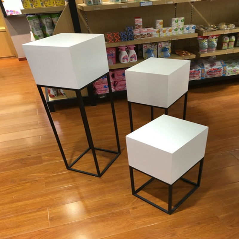 定制櫥窗展示台 PVC烤漆 鞋店高低流水台 白色陳列櫃 包包中島櫃