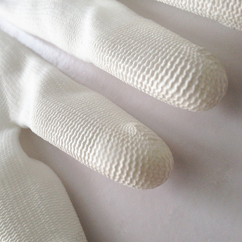 十三针白尼龙涂指PU手套防静电手套加密无尘劳保手套批发电子工厂