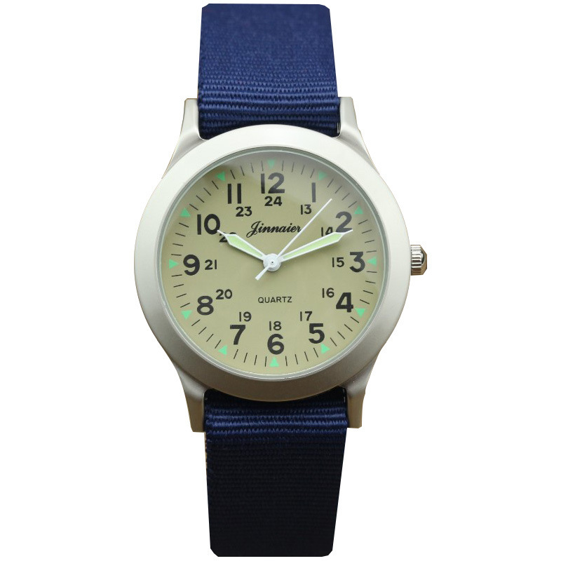 K-Style of Kidsren's Fashionable Waterproof Nylon Military Watch Luminous Pointer Quartz Watch for Primary and Secondary School Students Kidsren's Gift Watch