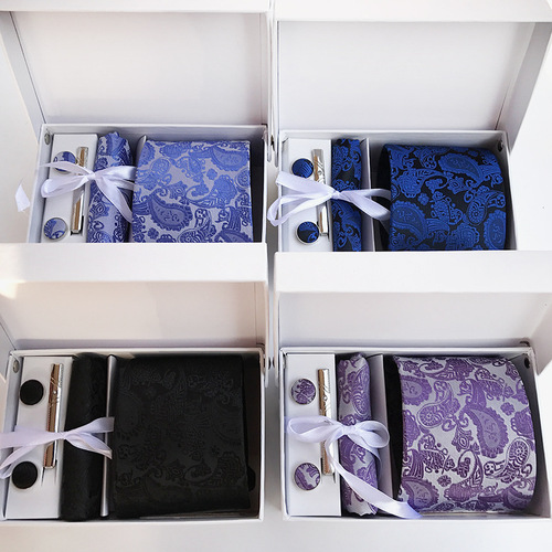 Men's tie, waist flower, 14-color gift box, 6-piece set, group tie, business formal wedding tie