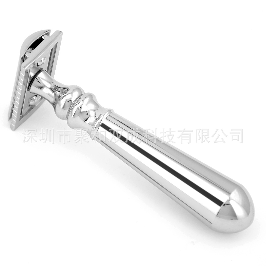 现货男士手动剃须刀刮胡刀金属亮面双面安全剃刀换刀片式-阿里巴巴