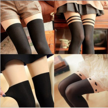 日系拼接丝袜半截双色过膝打底袜防勾连裤袜假高筒女春秋瘦腿光腿