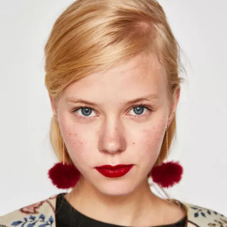 欧美饰品 水貂毛球耳环 跨境新品配饰流苏耳环earrings长款