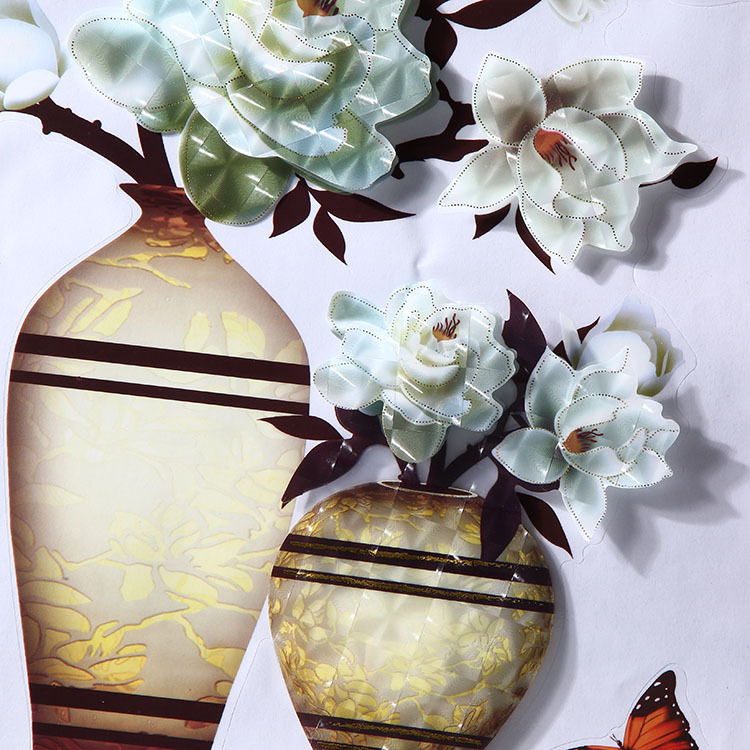 Décoration intérieure de style européen raffinée : vase mural tridimensionnel à plusieurs niveaux en feuille d'or, autocollants 3D imperméables_voghion.com