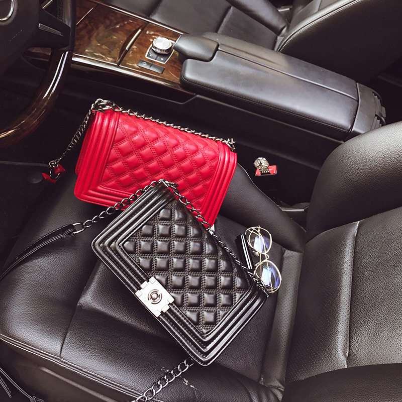 2020夏季韓版新款單肩斜挎女包個性菱格鏈條小香風時尚百搭小方包