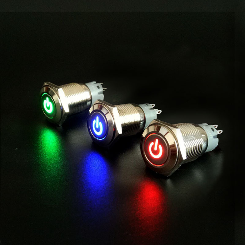 金属按钮开关LED带灯防水自锁/复位带灯电源启动按钮开关喇叭12v-阿里巴巴
