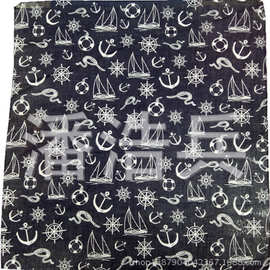 义乌全新藏青船毛图案嘻哈街舞厂家直销现货纯棉方巾头巾