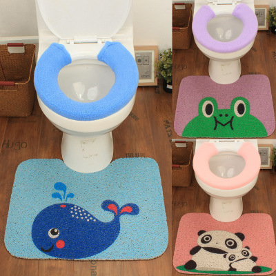 可爱卡通马桶套圈ｏ型方形四季通用坐便两件套防油腻厨房地垫