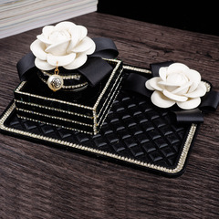 Car perfume seat, diamond-encrusted camellia glass ornaments, car aromatherapy interior, car interior decoration, pearl black center console