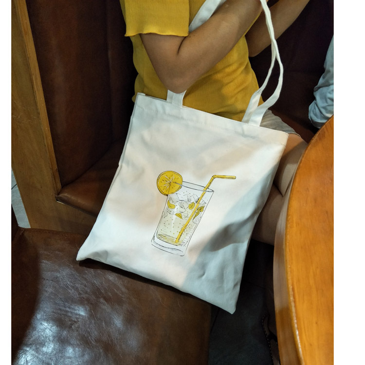 Japonés y coreano artístico fresco todo-Partido lienzo bolsa de hombro bolsa de compras limón agua taza