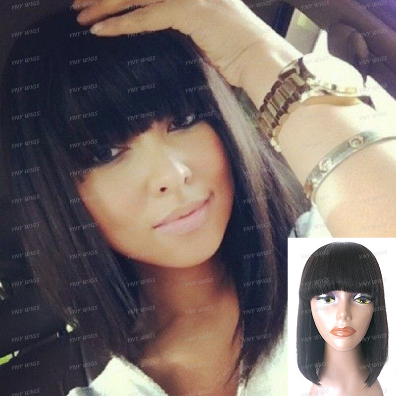 Brazilian Human Hair Bob With Bang Wig Short Yaki Wig Machine Made