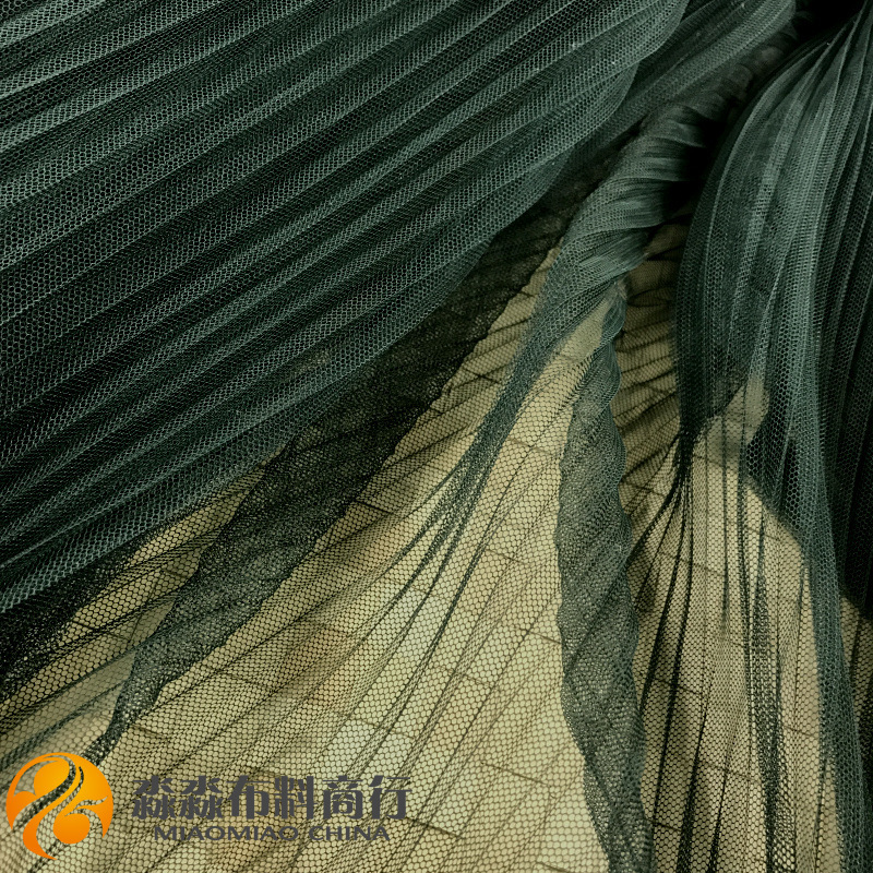 服装DIY布料 墨绿色网眼百褶风琴皱褶透明网纱 蓬蓬裙子婚纱面料
