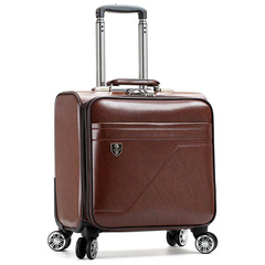 Wholesale 16-inch Business Luggage with Swivel Wheels, Pull-along Suitcase, PU Leather, Small Lockable Travel Bag, Business Trip Case