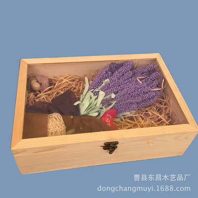 透明盖木盒永生花鲜花礼盒七夕圣诞节情人节母亲节超大号原木木盒|ms