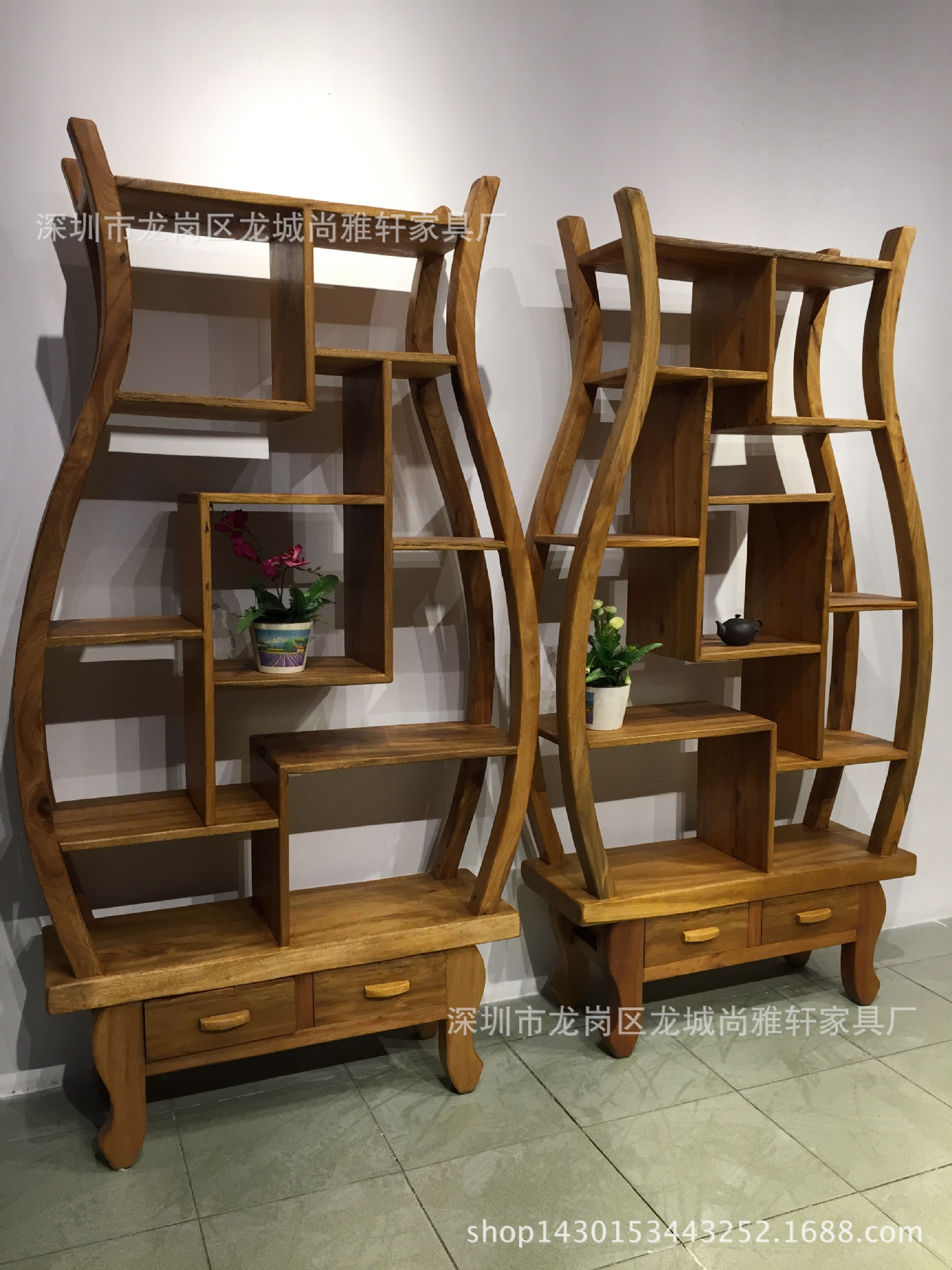 原木实木仿古博物架现代中式花瓶格子古董架墙壁展示架香樟木家具|ms