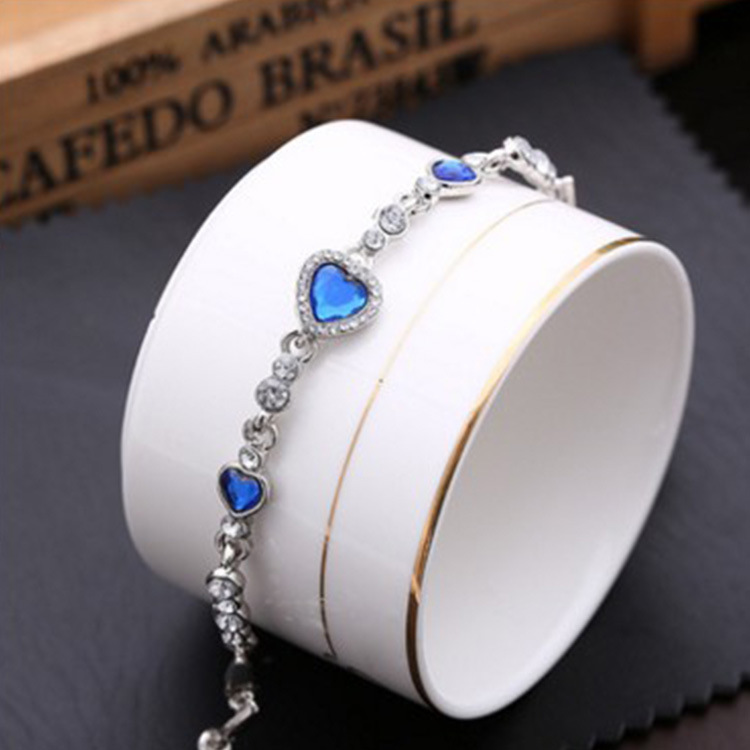 New Ocean Heart Love Heart Peach Heart Zircon Crystal Diamond Bracelet Fashion Bracelet Sapphire Blue One