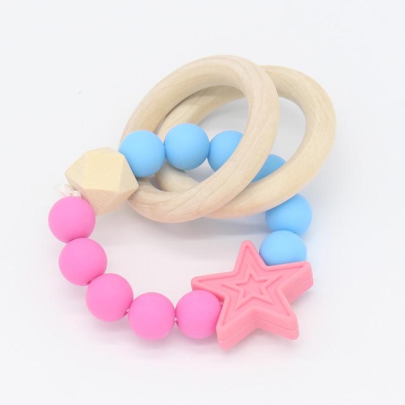 Dientes de bebé mordedura mordedor silicona palo mordedor madera creativo estrella rompecabezas mano juguete teether