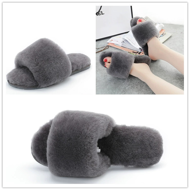 Новые товары Цельные меховые домашние Нескользящие шерстяные тапочки, женские мул-тапочки с кондиционером, женская верхняя одежда больших размеров