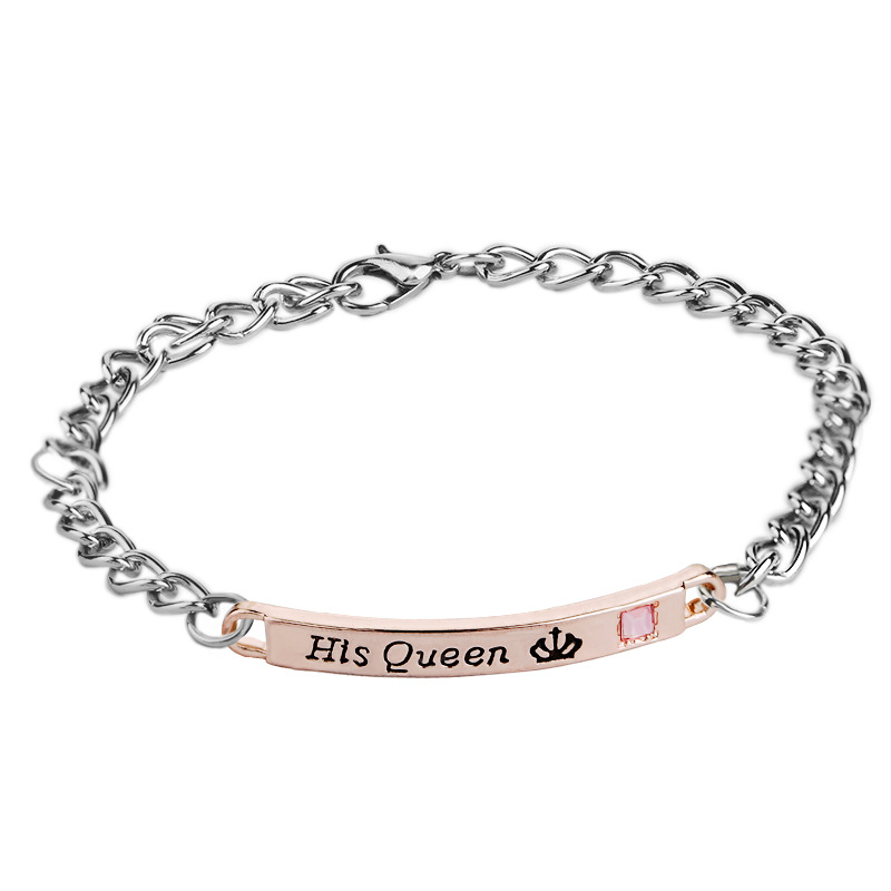 New Couple Her King His Queen Fashion Simple English Alphabet Diamond Id Bracelet display picture 3