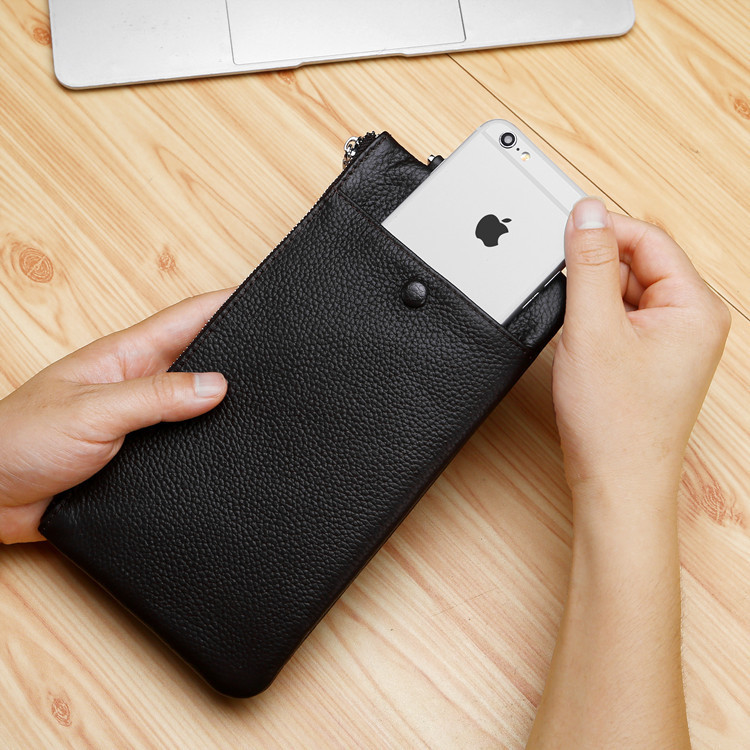 Autumn and Winter Popular Clutch Bag Genuine Leather Multifunctional Wallet Vertical Multi-Card Slot Card Holder Korean Style Mobile Phone Bag Wholesale