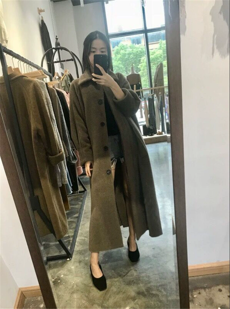 2020 зима Новое двустороннее шерстяное кашемировое длинное пальто ручной работы из шерсти альбаки, Женское пальто ручной работы