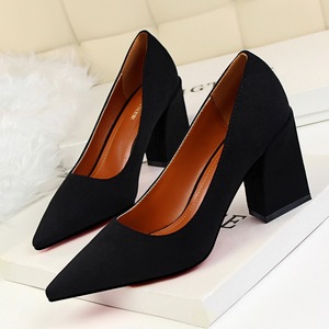 Han edition 1288-1 contracted comfortable with suede shallow pointed mouth thick with high professional OL shoes