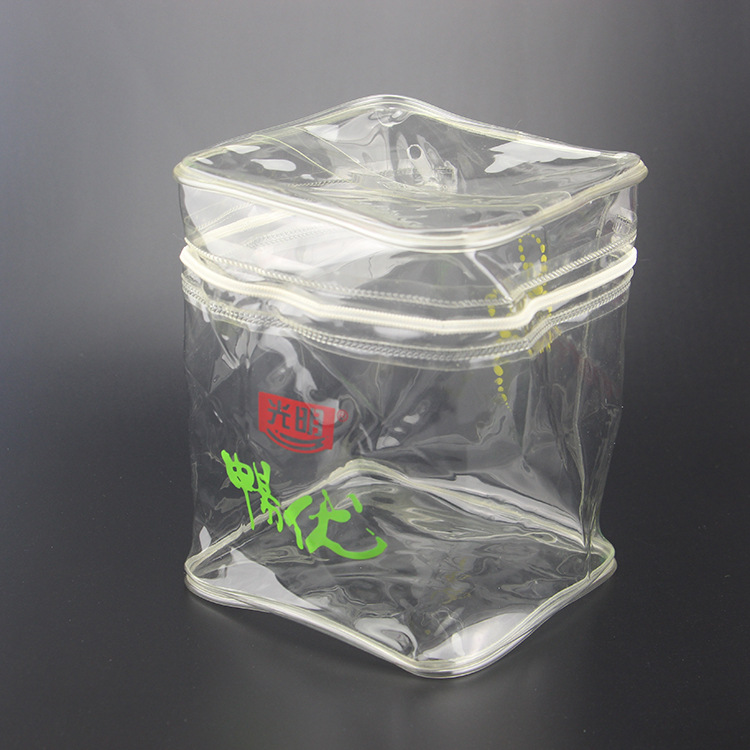 厂家定制方形桶状透明PVC拉链袋管条热压袋 加厚塑料收纳袋订制