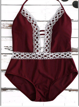 High elasticity PolyesterSwimsuit (Wine red-L)NHCY0650-Wine red-L