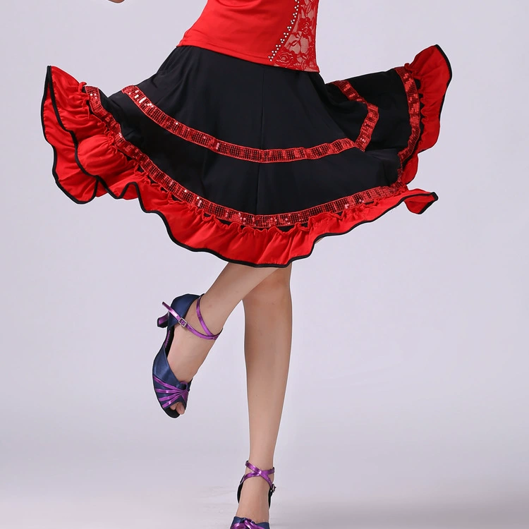 Квадратные танцевальные блестки Большая качели Юбка для танцевальных соревнований Платье Практическая юбка Танцевальная юбка Юбка для латинских танцев