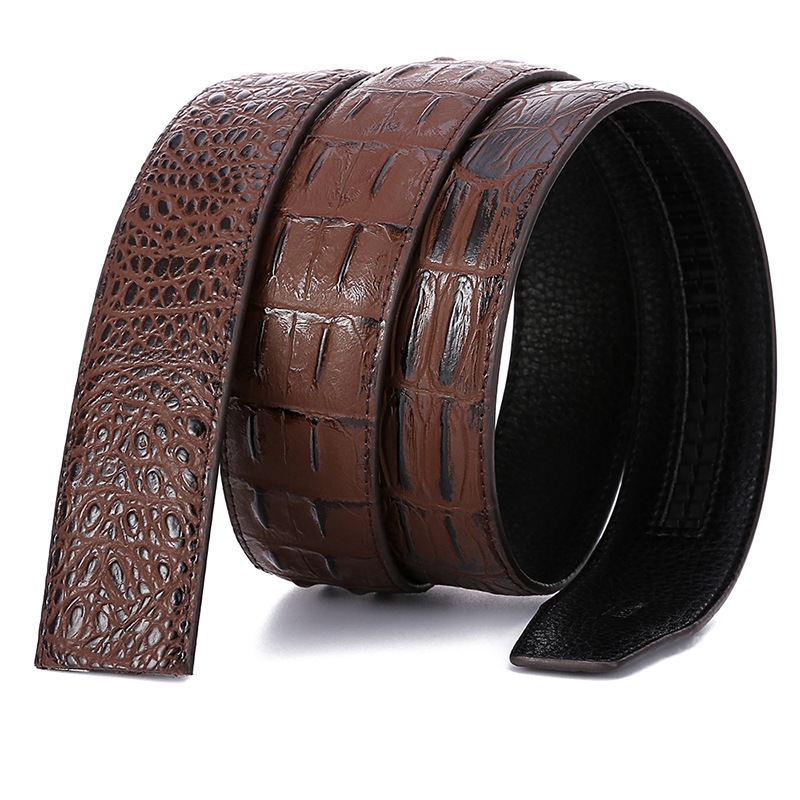 Crocodile Pattern Belt Body Automatic Buckle Belt Strip Leather Belt Men's Belt Fashionable Green Middle-aged Explosive Belt