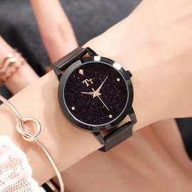 TT牌 女款新款黑色壳星空面时尚潮流个性不锈钢米兰表带女士手表