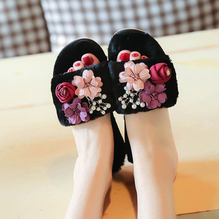 Factory direct 2023 autumn and winter new Korean version of flower Mao Mao slippers women's home thick bottom indoor non-slip wholesale