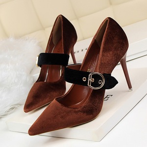 822-5 European and American wind fine color matching shoes with high heels show thin light suede