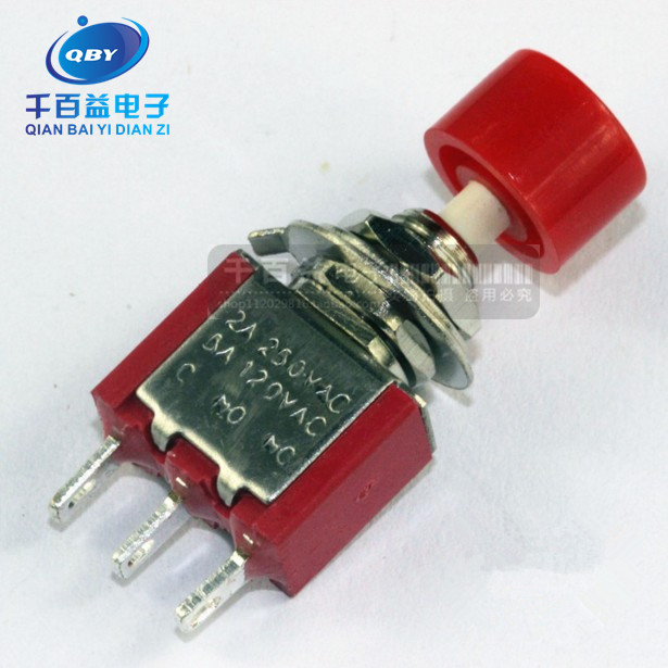 單聯 PS-102 帶小紅帽 按通非自鎖 按鈕開關 三腳
