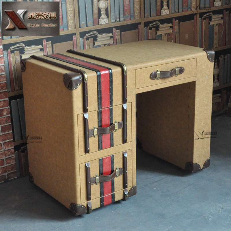 American Style Country Furniture Vintage Distressed Desk Loft Industrial Canvas Personalized Study Room Computer Desk Office Desk