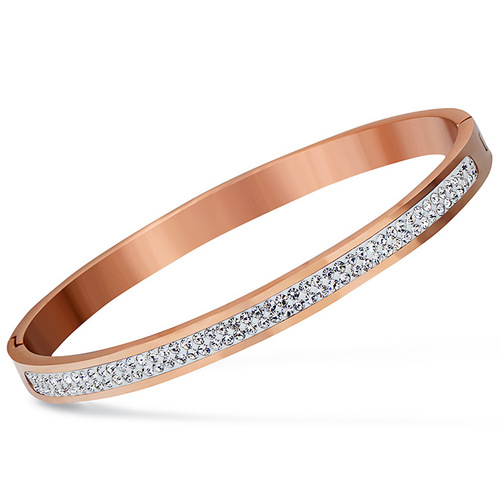 Korean version of new ladies stainless steel bracelet with diamonds, simple and fashionable two rows of diamond 304 titanium steel bracelet for women