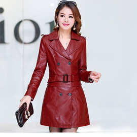 2019秋冬新款女装海宁真皮皮衣女中长款外套大码双排扣加厚皮风衣