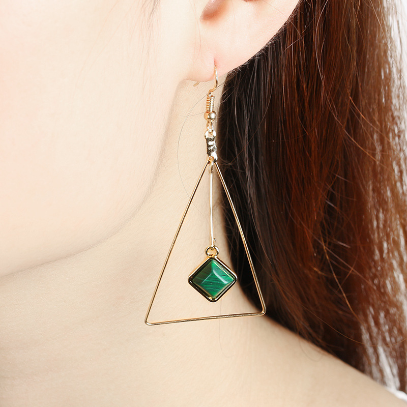 Handmade Fashion Simple Korean Geometric Triangle Wild Earrings Turquoise Pierced Ear Clips display picture 10