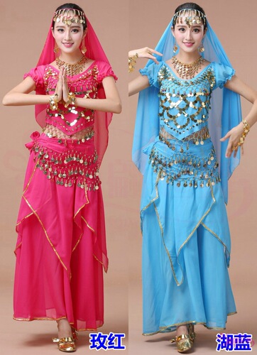 Belly dance set performance clothing new practice clothing short-sleeved gold edge skirt Indian dance performance practice clothing