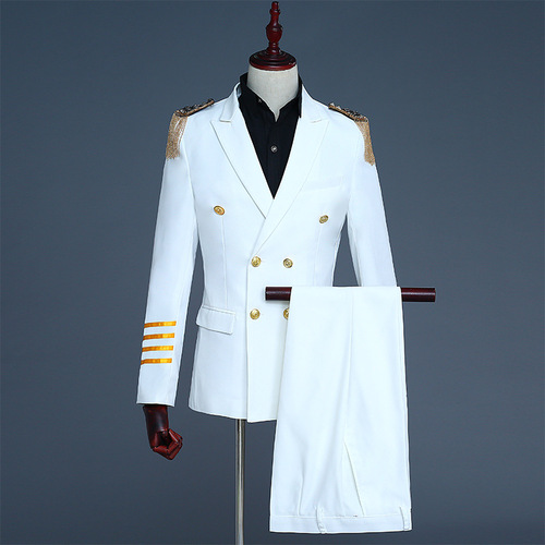 men's jazz dance suit blazers Men captain suit double suit evening tassel shoulder badge military rehearsal photo studio dress