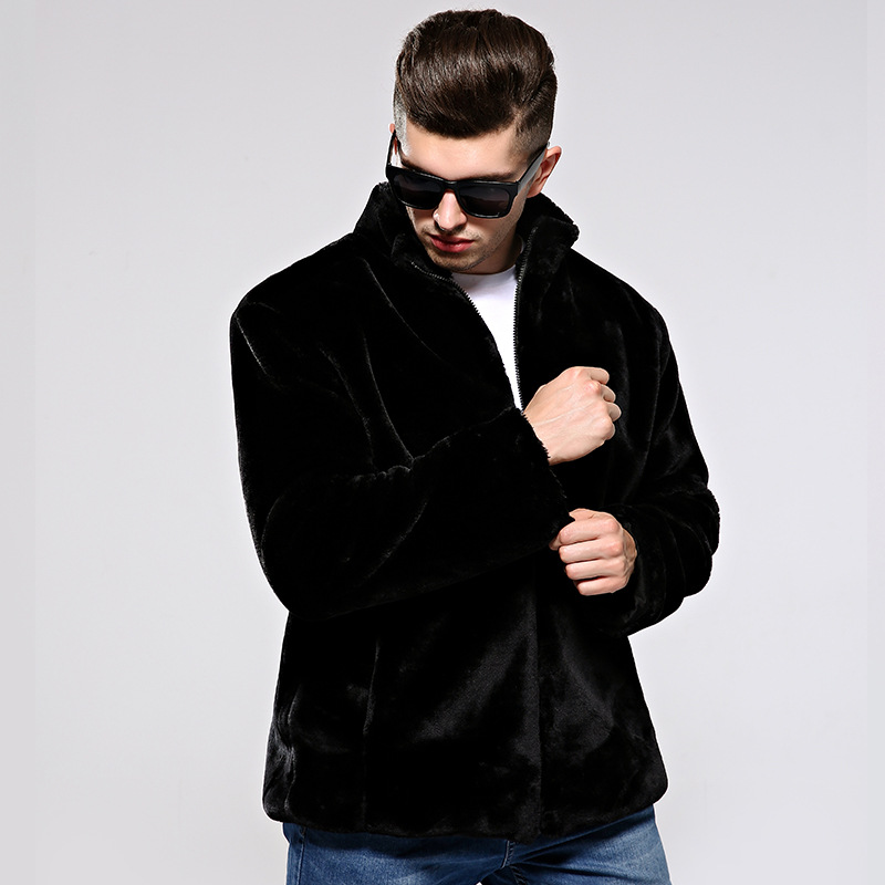leather and fur coat men's wear new pattern 2018 Korean Edition leisure time Jacket Stand collar Mink like cashmere coat Mink hair coat