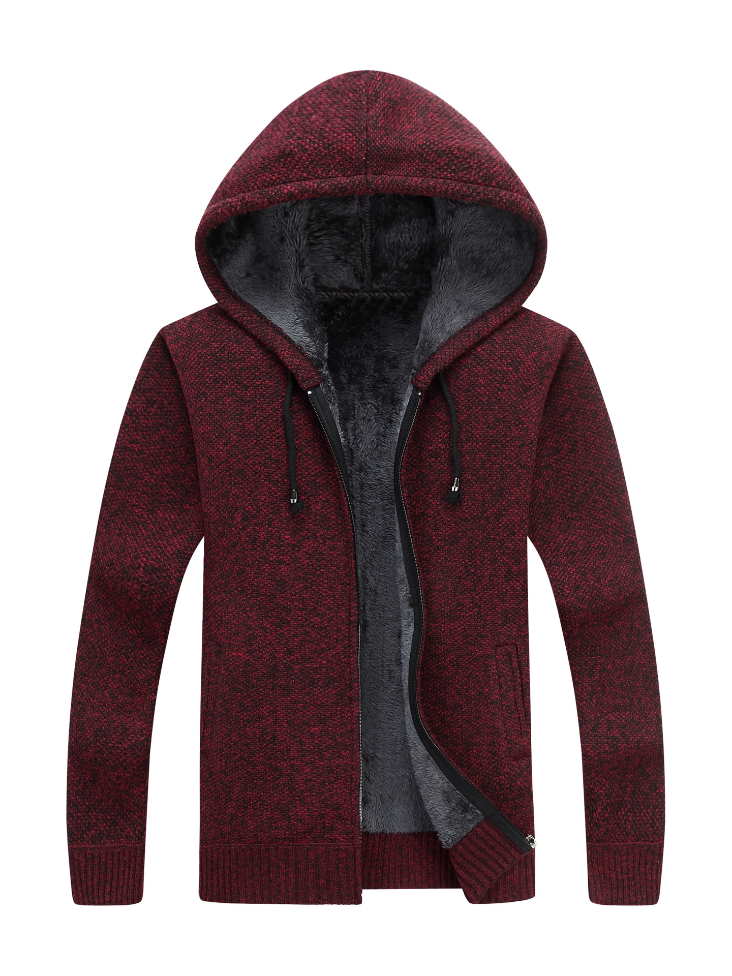 Warm cardigan with hood with zipper
