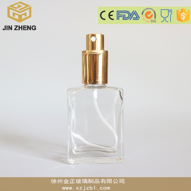 现货 45ml透明螺口玻璃瓶 扁方形香水瓶 可配铝盖喷雾盖子