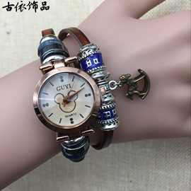 上海古依饰品米老鼠卡特手链表木马多层纯牛皮钻表女款手表直销